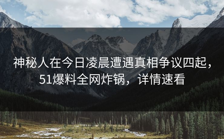 神秘人在今日凌晨遭遇真相争议四起，51爆料全网炸锅，详情速看